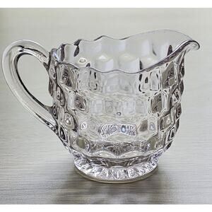 CREAMER-AMERICAN FOSTORIA-Syrup Pourer-Cubist-Clear Glass-Small-3 in